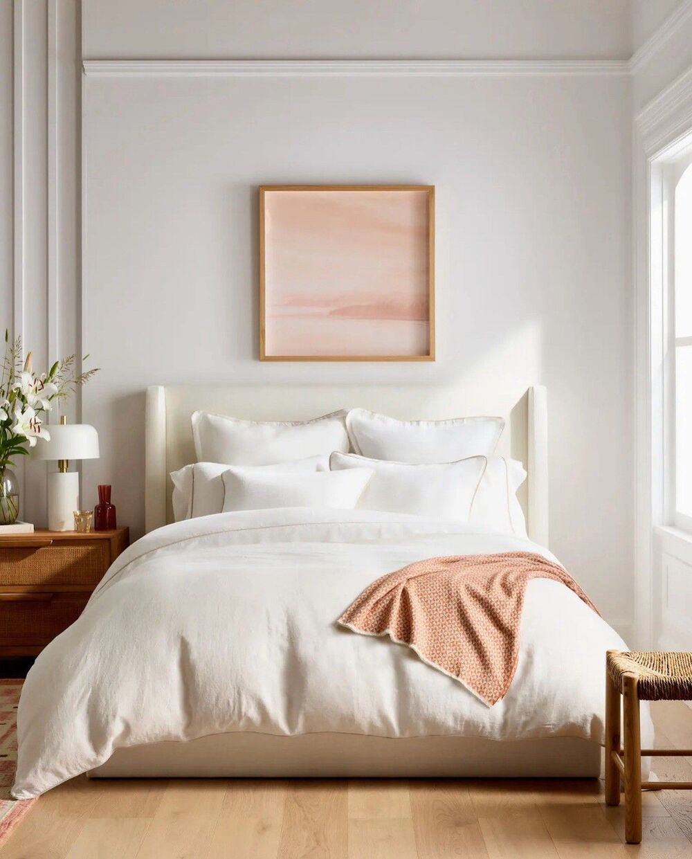 Quince European Linen Piped Duvet Cover Set Full Queen White Toffee NEW $184
